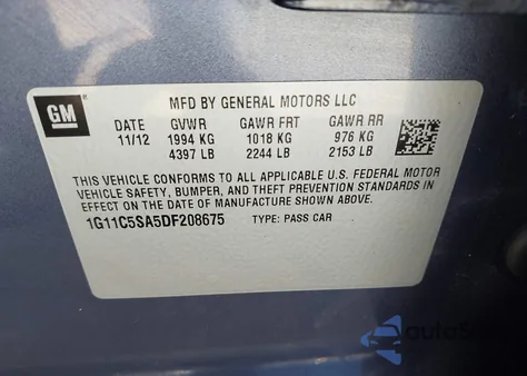 2013 Chevrolet Malibu 1Lt из США, поврежденный, VIN 1G11C5SA5DF208675